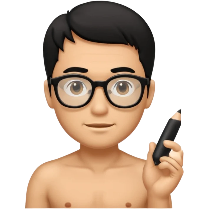 fat naked tan man with small penis with black hair and black glasses emoji