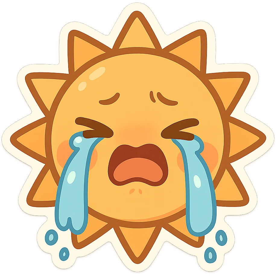 crying sun with expressive face, stylized, no background emoji