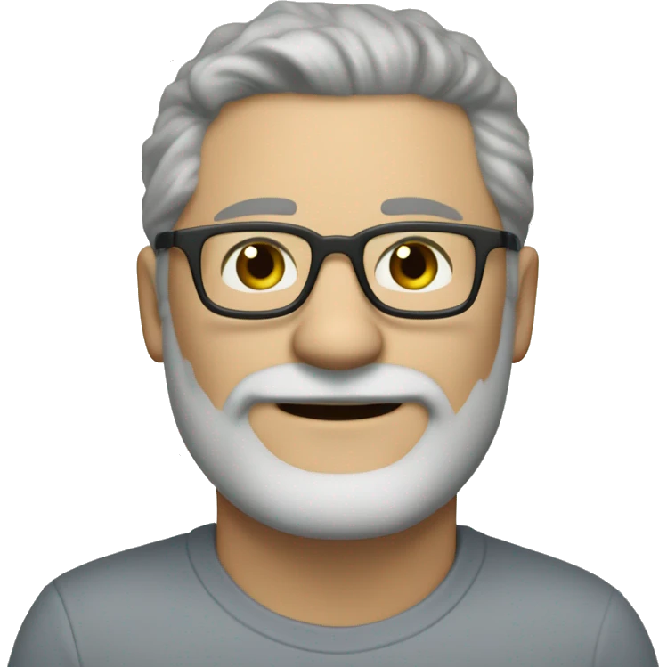 A handsome man in his 50s with graying short hair and a gray beard wearing brown, acetate, framed eyeglasses he has greenish hazel eyes eyes emoji