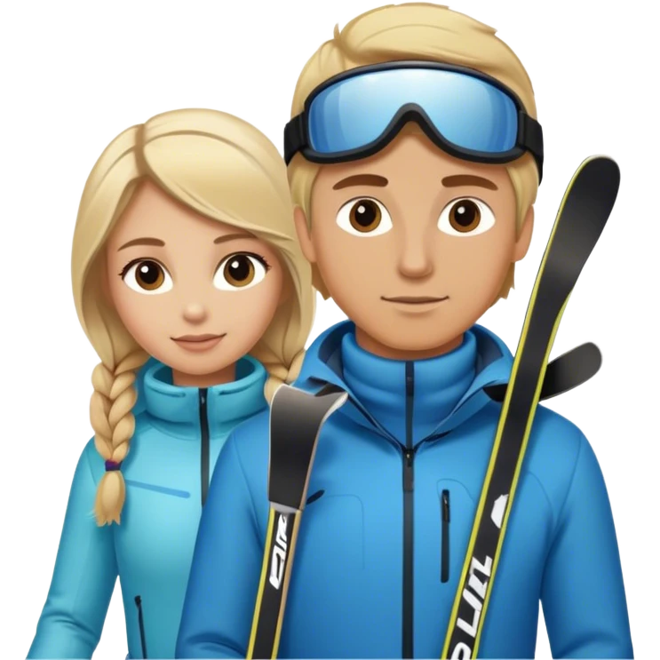 Blonde hair female and light brown hair male on skiis emoji