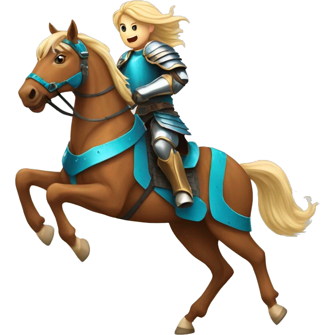 Chestnut brindle brindled striped horse blonde mane running galloping wearing blue and cyan armour  emoji