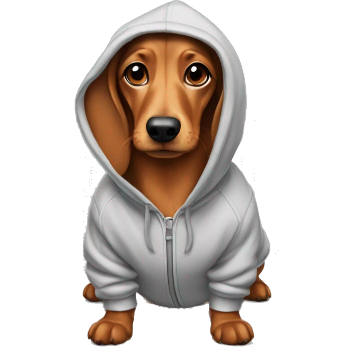 A wiener dog wearing a hoodie emoji
