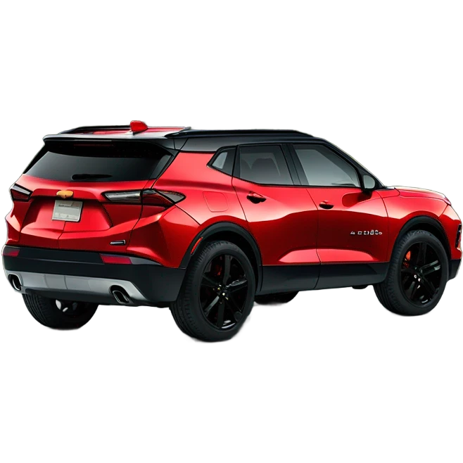 2020 Red Chevrolet Blazer with black wheels, black Chevrolet logo, in front of mountains   emoji