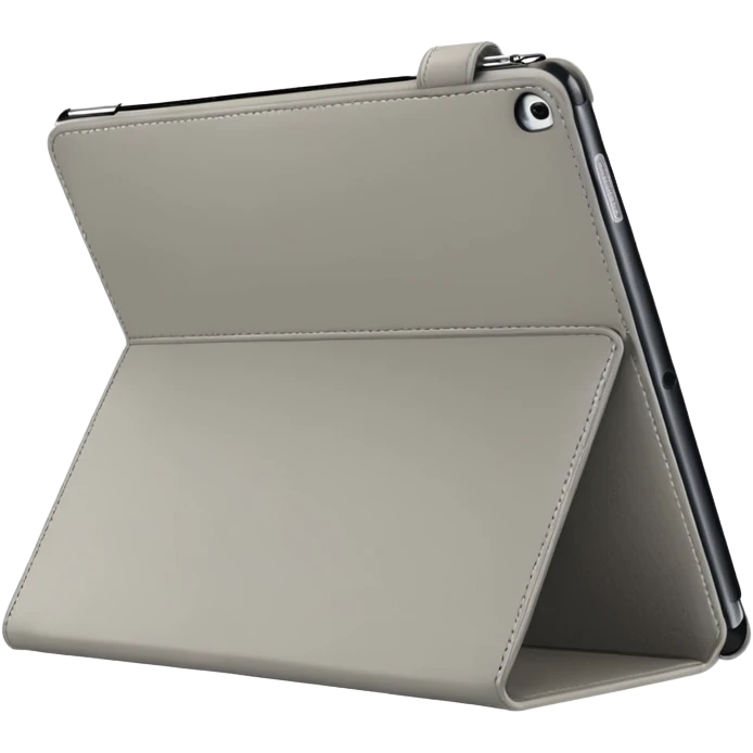 Closed forward facing Light grey trifold iPad cover
 emoji
