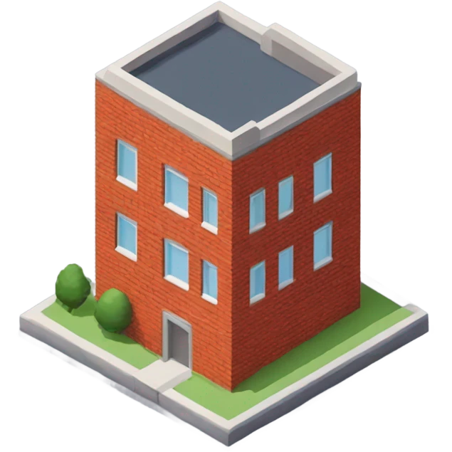 isometric red brick, one level, modern building emoji