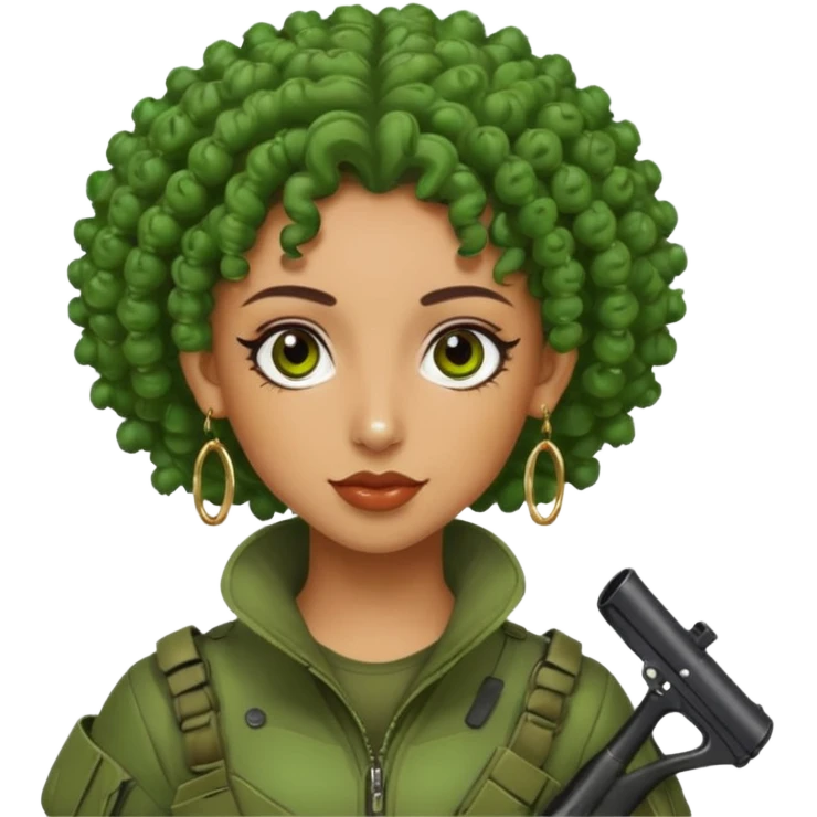 green curly haired painitball player with big earrings guy emoji