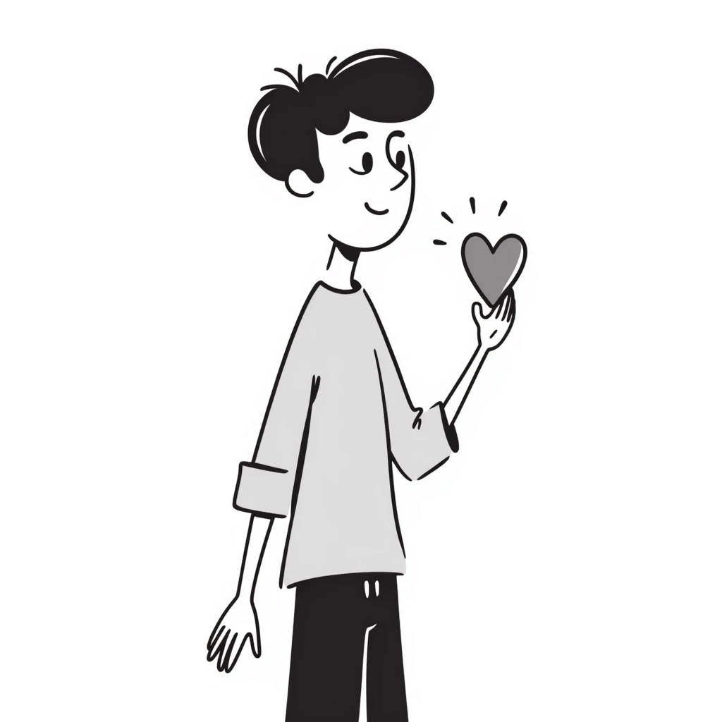 Handsome boyfriend figure with heart, casual style emoji