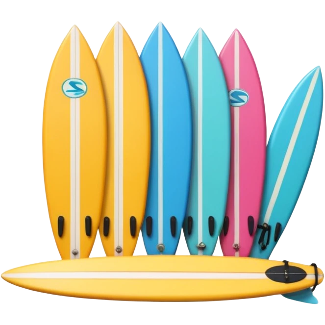 3D emoji style icon of a surf shop with surfboards, fins, and accessories on display emoji