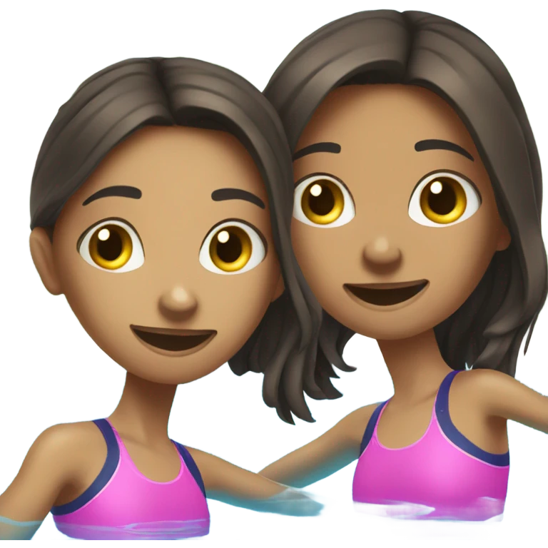 two brunnette teenage girls swimming in the pool  emoji