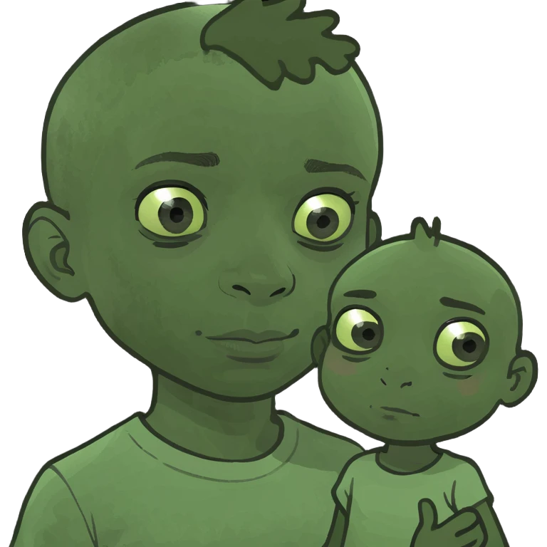 Dark skin kid holding 2 and 1 emoji