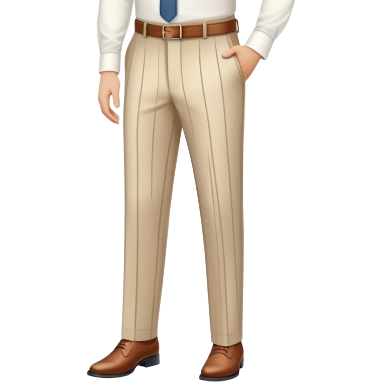 only the garment, beige dress pants with white vertical stripes, formal trousers with cuffed hem, pinstripe pattern, isolated item on white background, no model, no person emoji