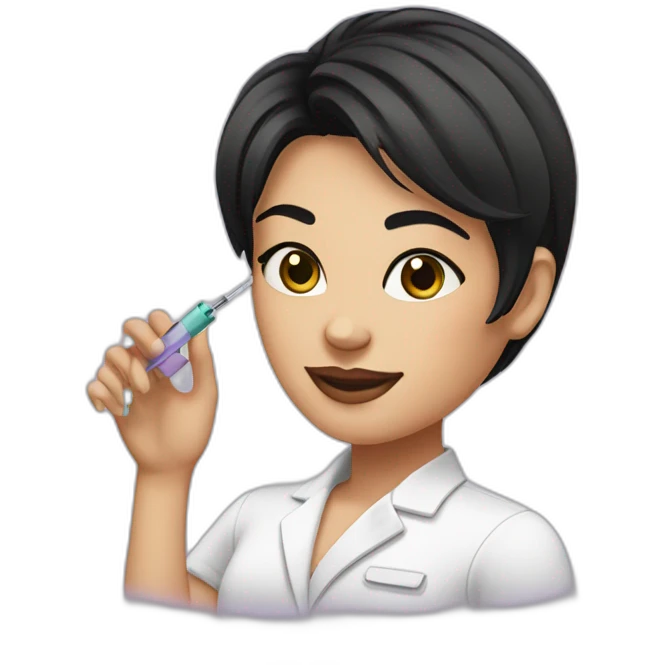 Beautician with an injection with black hair and short hair emoji