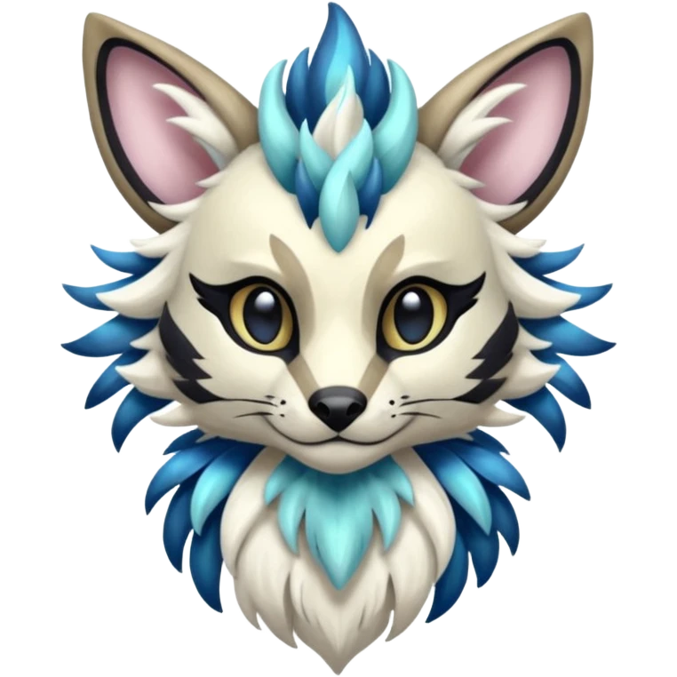 Futuristic furry fluffy floofy feathery tribal marked Genet-Absol-Kyurem-Zeraora-Primagen-fusion-creature  emoji