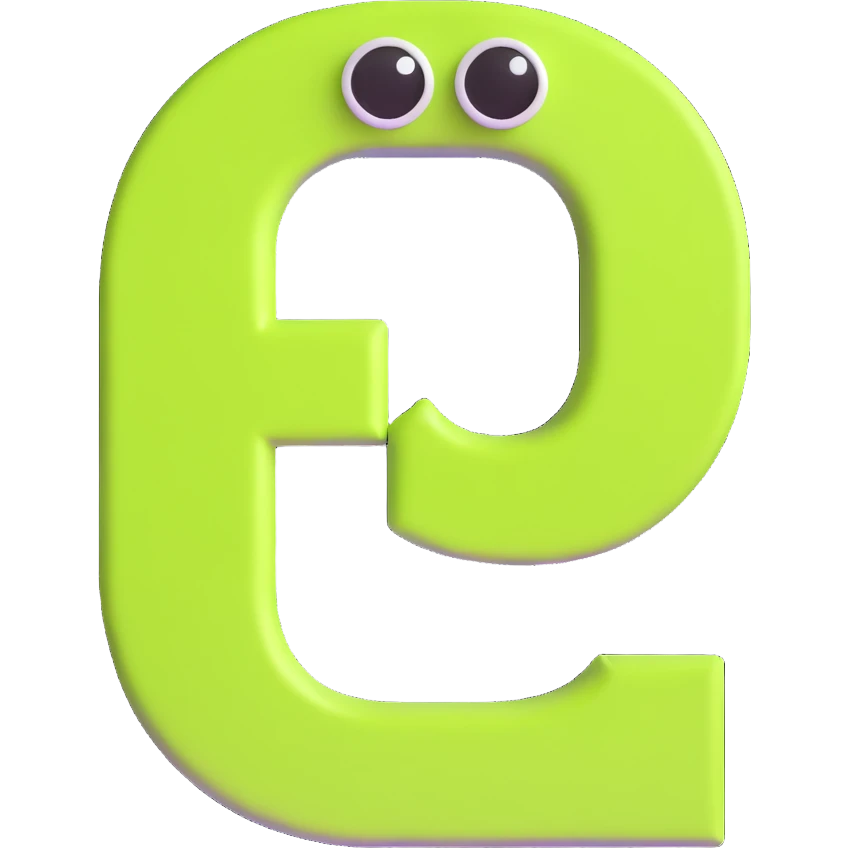big bold letter C in lime green electric color with googly eyes on top emoji