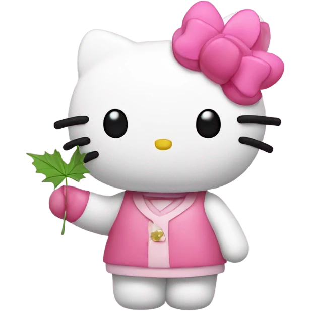 Hello kitty holding Pink maple leaf emoji