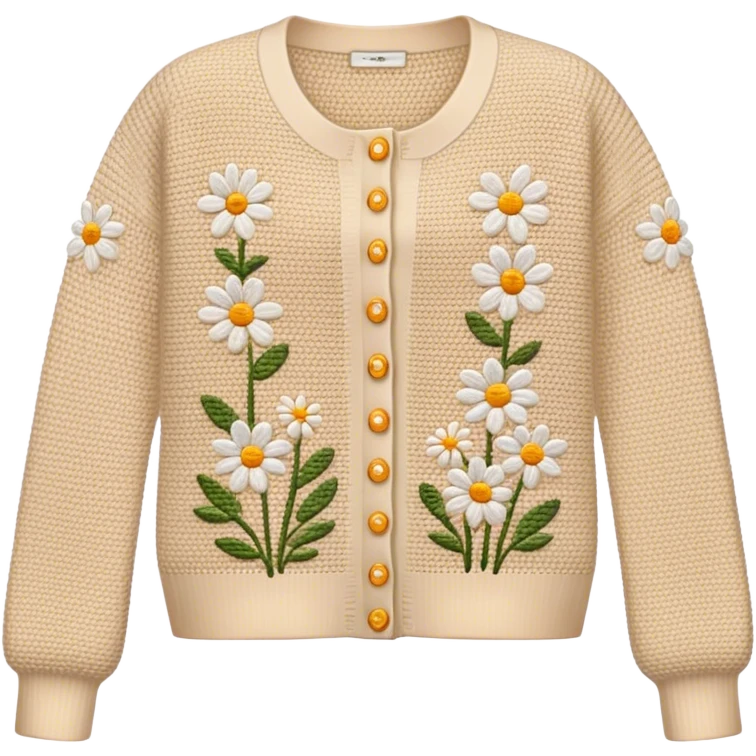 beige crocheted cardigan embroidered with small daisies emoji