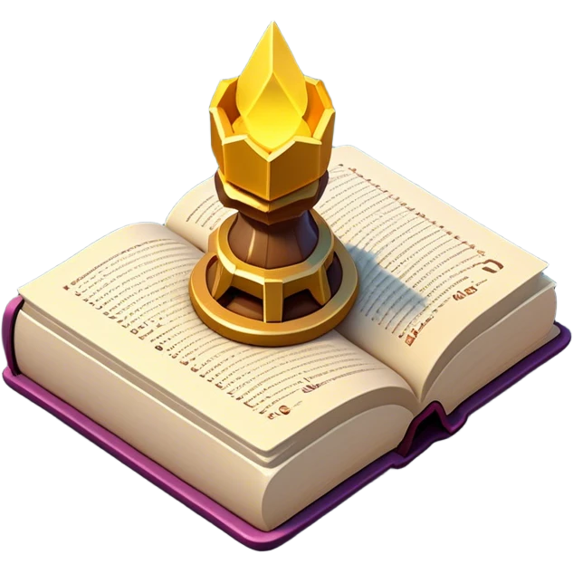 Clash of Clans aesthetic: Cinematic Playful 3D Isometric Spell Book Emoji, rendered in a 3D vector-style similar to standard emojis with minimal shading and bold, simplified shapes. A compact, distinct form with signature details, softly glowing with a fantasy RPG magic charm. Simplified yet unmistakably iconic, highly detailed and consistent, glowing with a soft radiance and high shine. Stylized with a touch of heroic grandeur and a soft glowing outline, capturing the essence of a beloved gaming relic with a friendly, playful manner! emoji