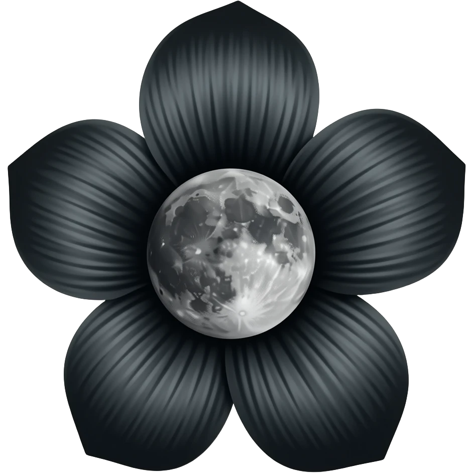 black flower, with a black moon in the bloom emoji