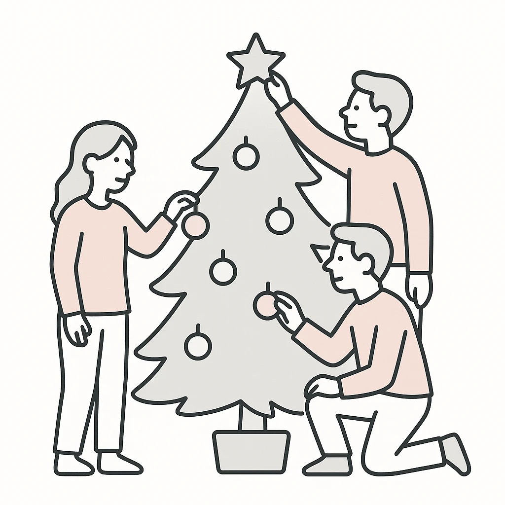 people decorating a Christmas tree emoji