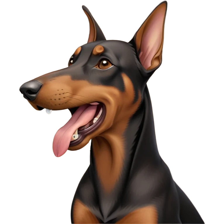 cinematic-cute-yawning-doberman-portrait-emoji,-head-tilted-slightly-with-a-dramatic,-wide-open-yawn,-revealing-a-sleek black and brown fur-with-a-subtle-shimmer,-floppy-ears-slightly-drooping,-round-brown-eyes-barely-open-in-drowsy emoji