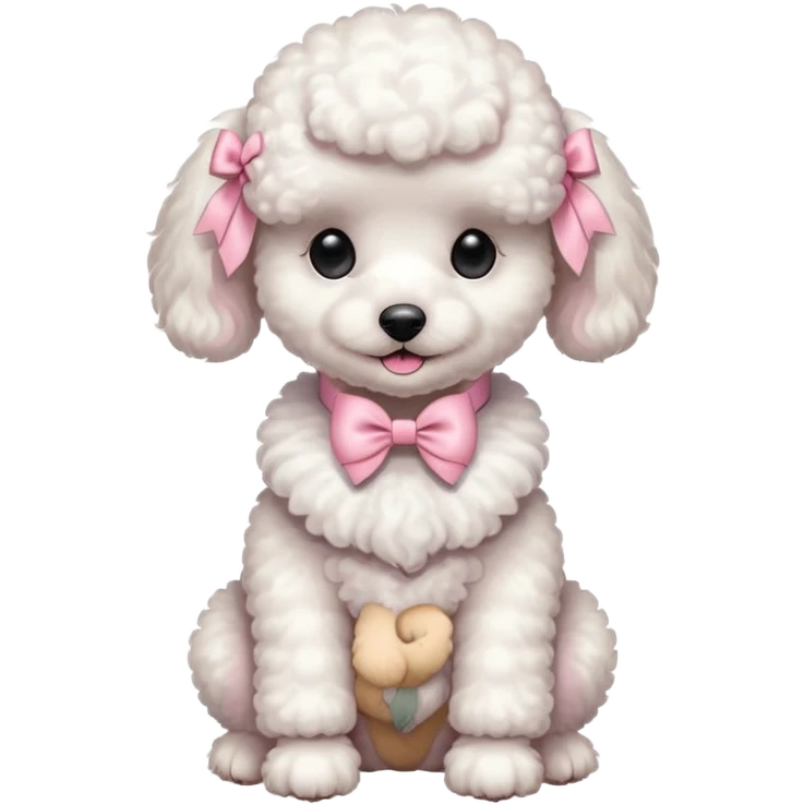 white poodle puppy full body sitting with pastel pink bow collar  emoji