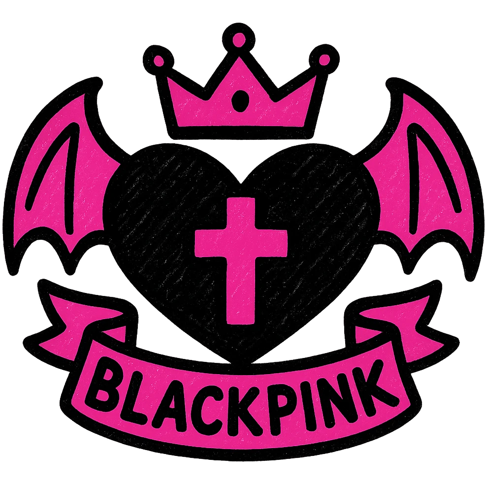 BLACKPINK-inspired gothic object, vibrant and bold, black and pink palette, pop colors style emoji