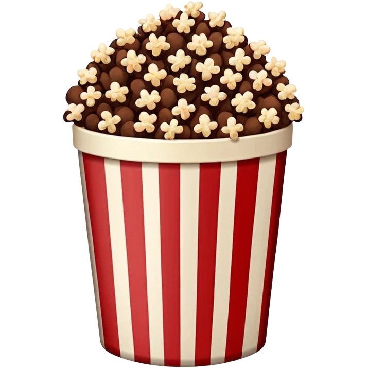 Chocolate brown popcorn in a paper jar with red and white vertical lines emoji