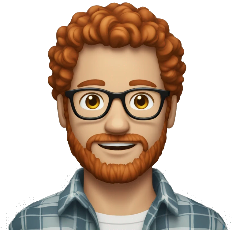 man around 45 with with redhead short mid-curly hair. with beard and glasses and freckles. scarlet checked shirt emoji