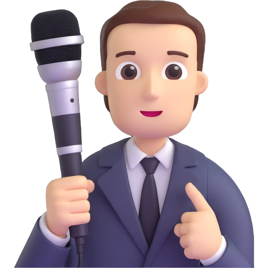 Vavinews Man, professional news reporter with microphone emoji