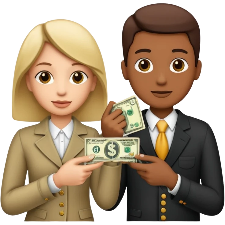 Two people exchanging money, with a dollar sign between them, symbolizing billing and financial transactions. emoji