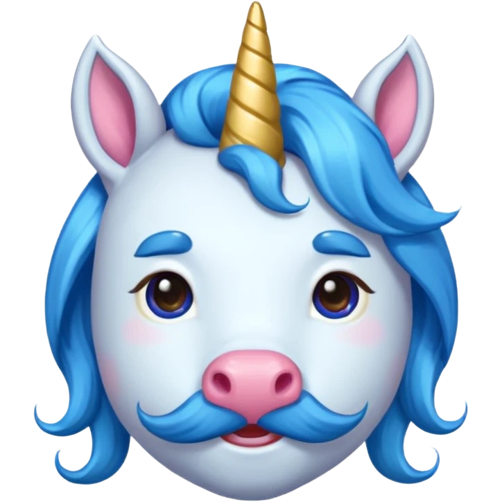 unicorn face with big thick mustache cute and blue haired emoji