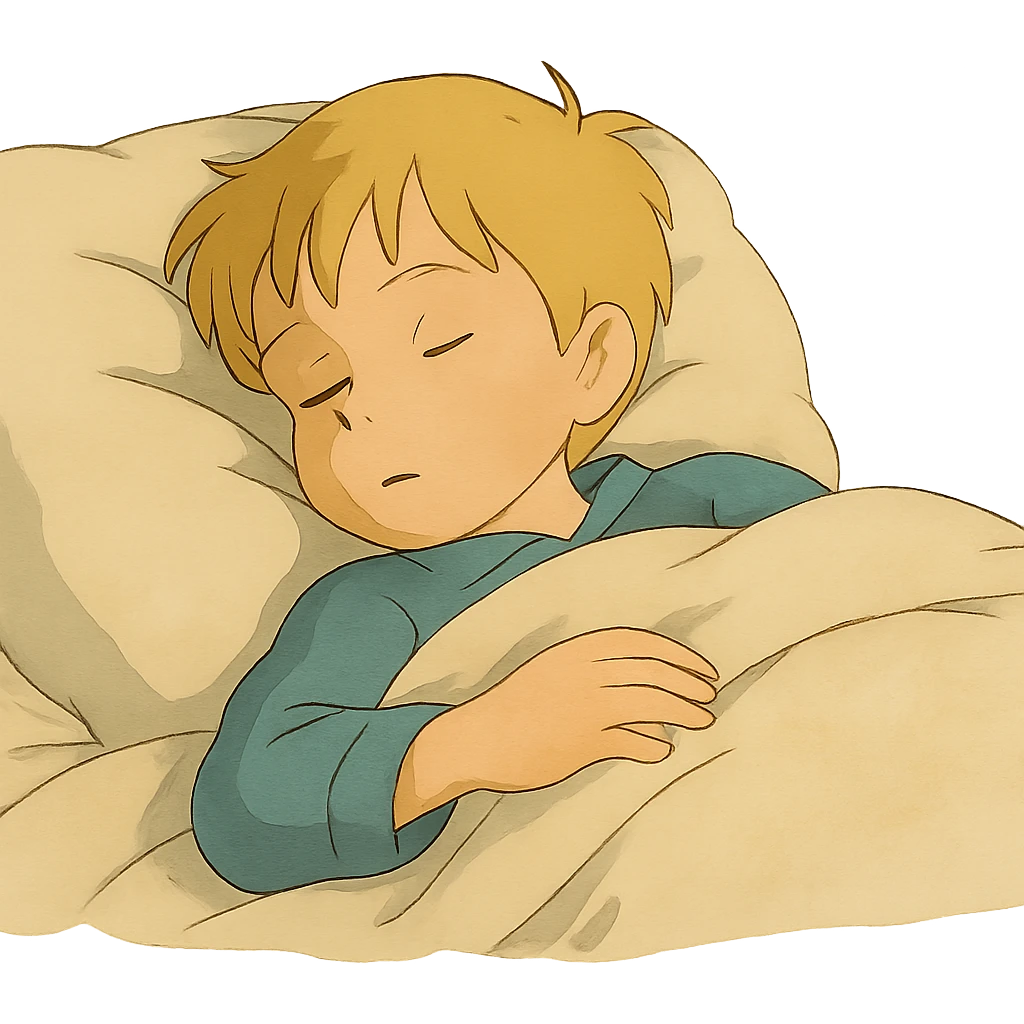 blonde boy sleeping in bed emoji