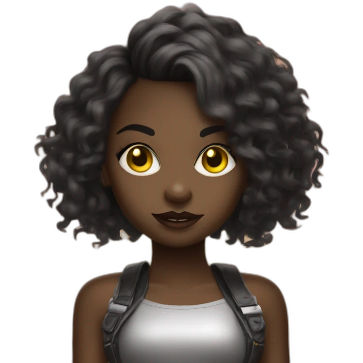 cute punk girl in yellow dress dark skin with yellow eyes and dark curvy hairs drummer emoji