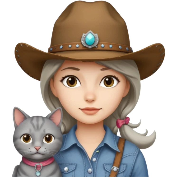 Girl gray cat with cowgirl hat emoji