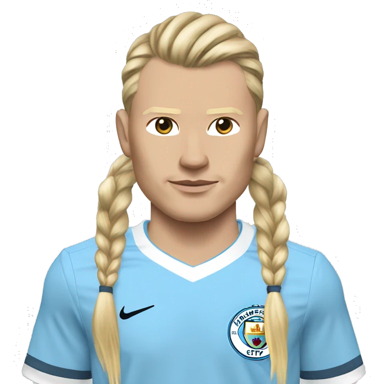 Erling haaland in a man city shirt and long hair in a pony tail emoji