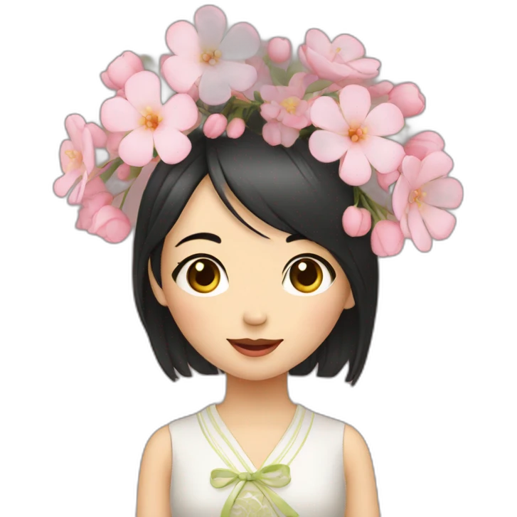 cute Chinese girl with bouquet emoji