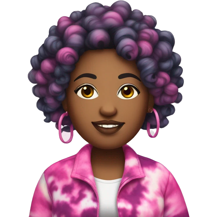 Pretty Plus size black woman with pink curly hair and a tie dye jacket  emoji