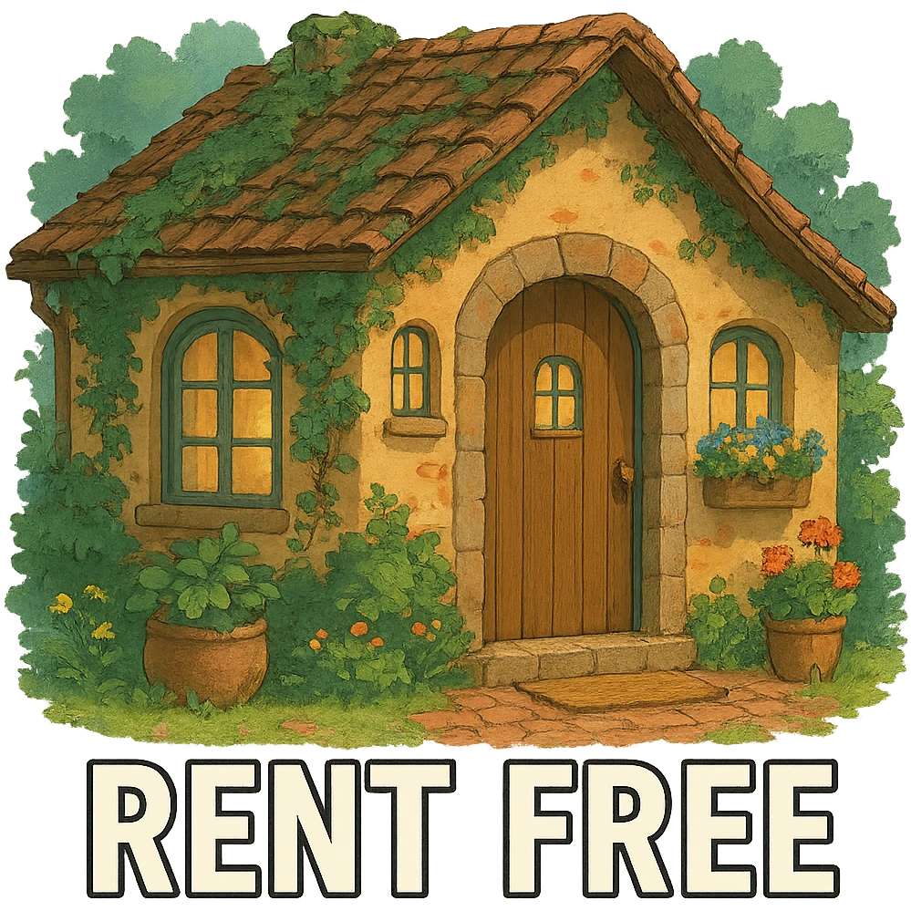 cozy home with a welcoming vibe, symbolizing 'rent free' emoji