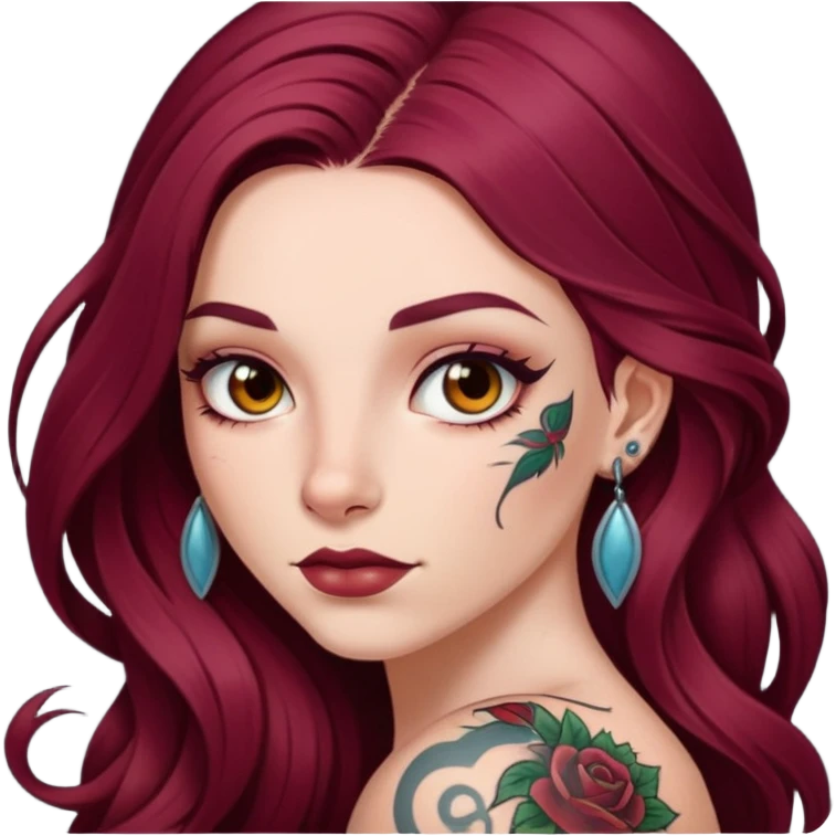 Beautiful tattooed long burgundy haired girl  emoji