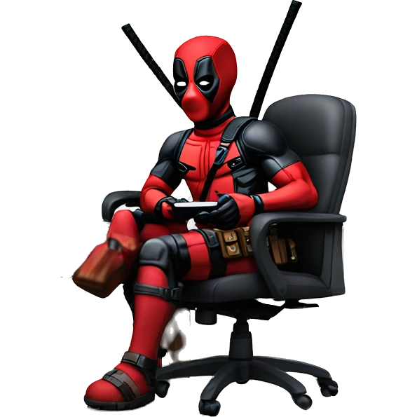 Deadpool holding xbox controller sitting at a desk emoji