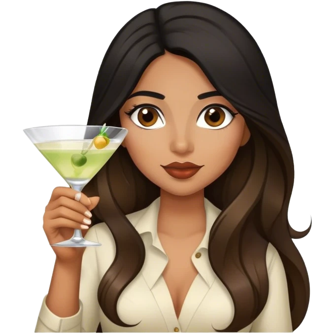 black haired female Hispanic looking drinking martini long hair brown balayage  emoji
