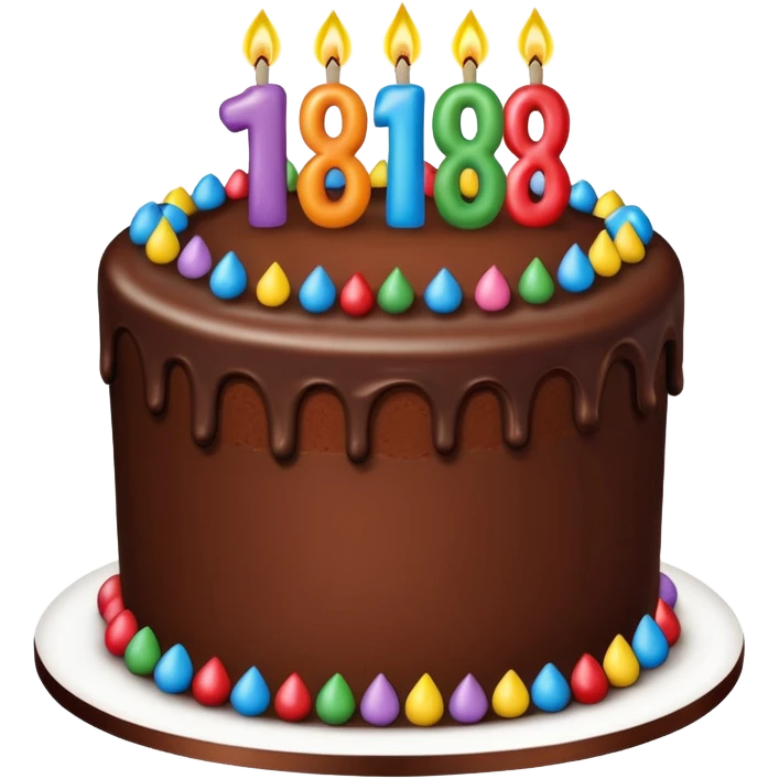 a big chocolate birthday cake with a number candle 8 on top emoji