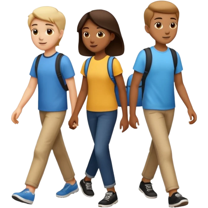 iOS emoji style. 2 friends and a teenager walking and talking.  emoji