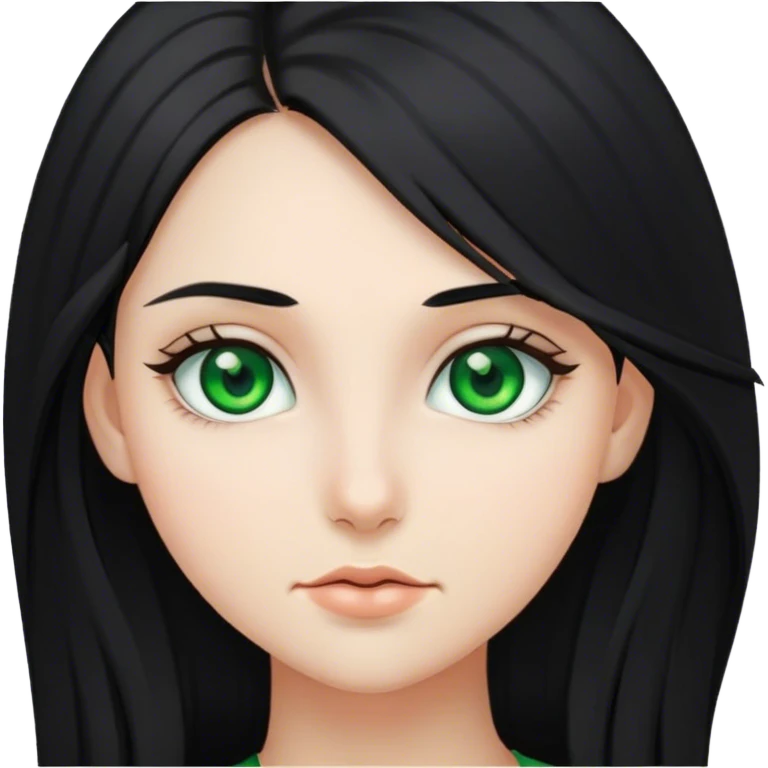 Girl black hair green eyes and long hair emoji