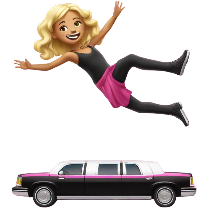 Girl doing backflip on a pink limousine emoji