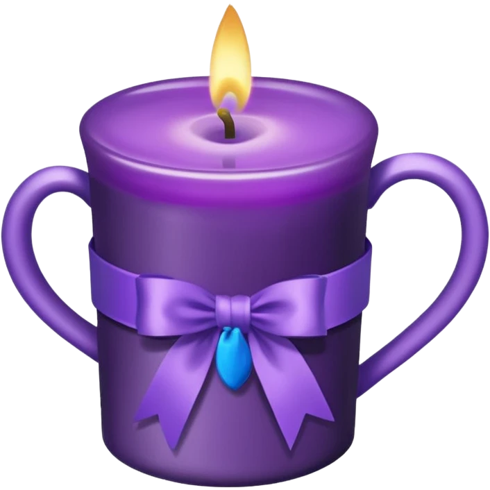 A cup of purple candle with purple ribbon wrapped around the cup. emoji