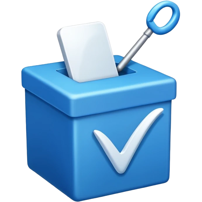 A blue box  and a white tick 1d emoji