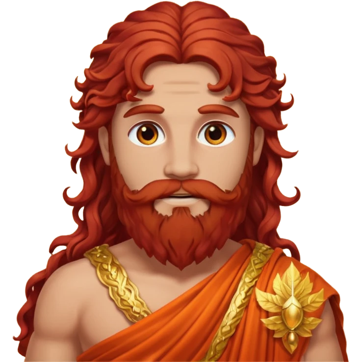 Eurus, God of Autumn Roman Deities with long dark red wavy hair and beard, orange-red sequin toga emoji