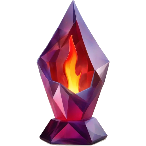 flame in a bottle sculpture symbolizing Sagittarius with a geometric, faceted design. The symbol is standing upright with angular and disney features. The vibrant red flame colors highlights the sharp edges and planes. emoji