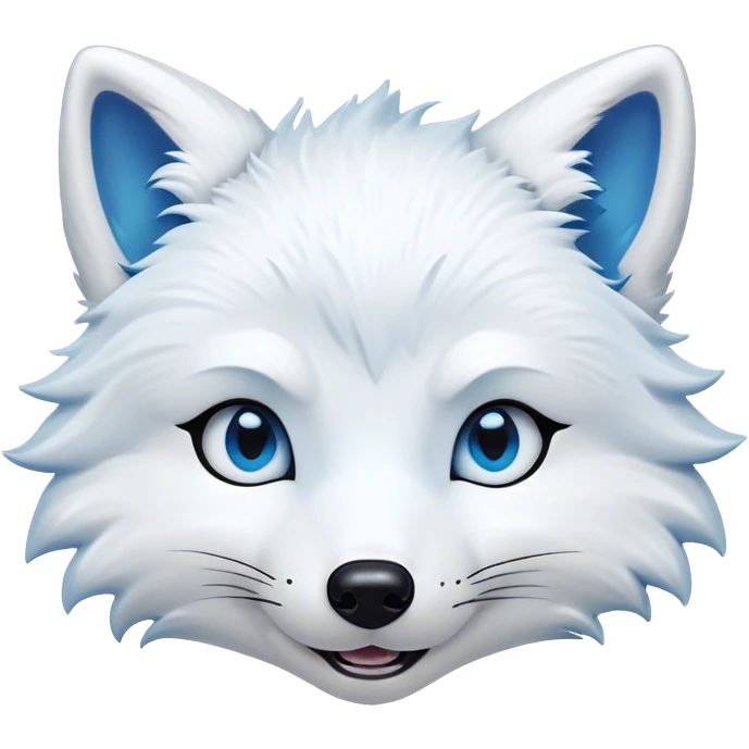 Cinematic Comical Arctic Fox Portrait Emoji, Head tilted dramatically with an exaggeratedly amused expression, featuring a striking, glossy white Fur with bold icy blue accents and wide, expressive eyes filled with playful disbelief, Simplified yet hilariously expressive features, highly detailed, glowing with a slightly sassy glow, high shine, dramatic yet playful, stylized with an air of cheeky arctic mischief, bright and endearing, soft glowing outline, capturing the essence of a spirited and over-the-top arctic fox, so meme-worthy it feels like it could side-eye its way into internet fame instantly! emoji